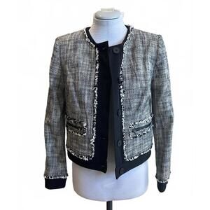 Rachel Roy Tweed Button-Up Jacket with Fringe Detailing Size 4